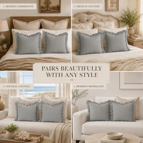 JoraLion Ruffled Throw Pillow Cover 20x20 Solid Light Gray - Image 3