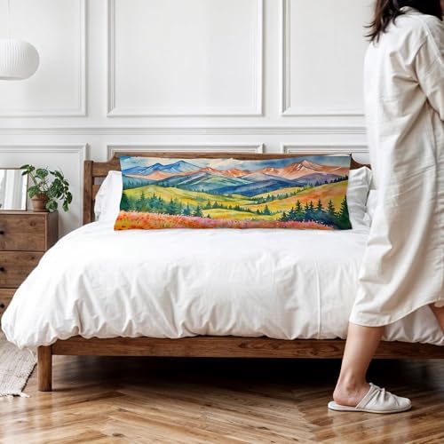 Maximalist Mountain Floral Body Pillow Covers 20x54, Mountain Home Decor - Image 2