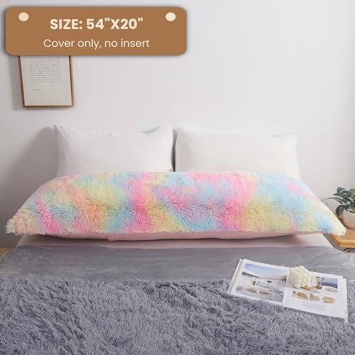 MEGO Rainbow Print Fluffy Faux Fur Body Pillow Cover 20x54 - Image 3
