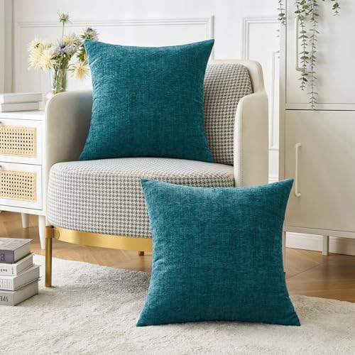 MIULEE Soft Chenille Throw Pillow Covers Dark Teal 18x18 Inch Pack of 2 - Image 5