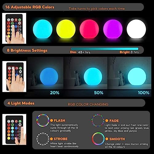 12-Inch Dimmable LED Ball Light, Colors Changing Glowing Orb Light W/Remote - Image 6