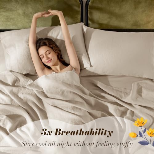 SONORO KATE 100% French Linen Twin Size Sheets Set, Natural Flax Bedding - Image 3