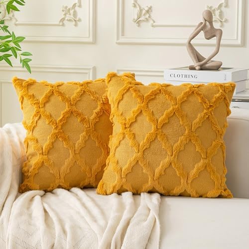 Set of 2 Soft Moroccan Throw Pillow Covers 20x20 Inch Plush Boho Decorative by Cozoomy
