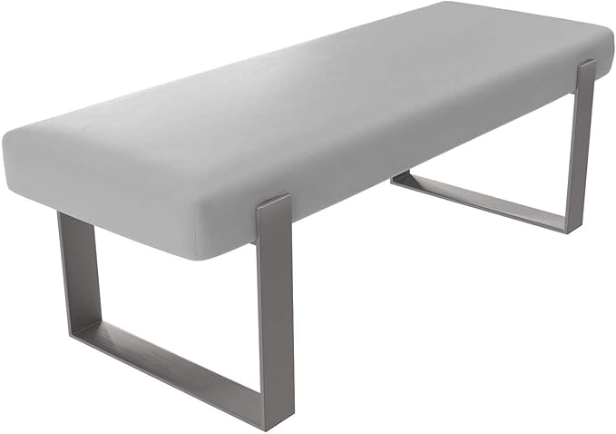 VANT Upholstered Bed Bench - Vintage Leather White Dove - Brushed Nickel - Contemporary Modern, Bedroom Bench Seat, Hallway, or Entryway