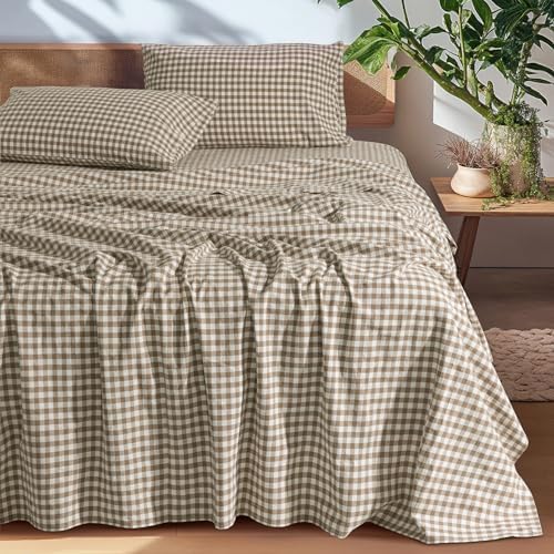 SONORO KATE 100% French Linen Queen Size Sheets Set, Natural Flax Bedding by SONOROKATE