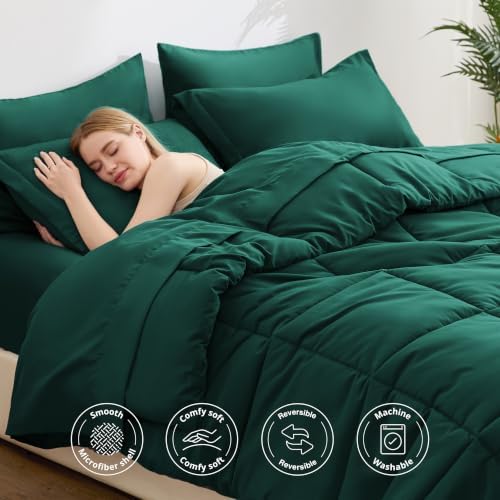 Love's cabin Plaid King Comforter Set, Dark Green - Image 3