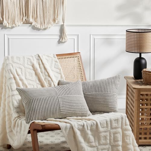Fancy Homi 2 Packs Neutral Grey Lumbar Decorative Throw Pillow Covers 12x20 Inch - Image 6