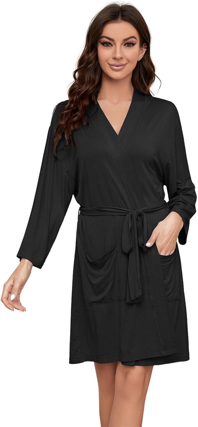 HEARTNICE Robes for Women Lightweight Short Knit Kimono Knee Length Bathrobe for Womens Soft 3/4 Sleeves Summer Sleepwear