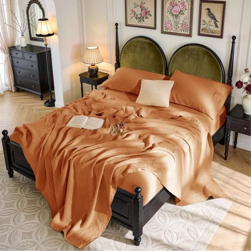SONORO KATE 100% French Linen Queen Size Sheets Set, Natural Flax Bedding by SONOROKATE