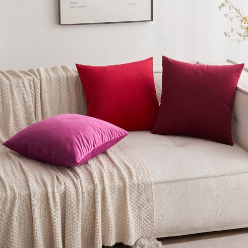 MIULEE 24x24 Inch Pack of 2 Euro Velvet Throw Pillow Covers Wine Red - Image 4