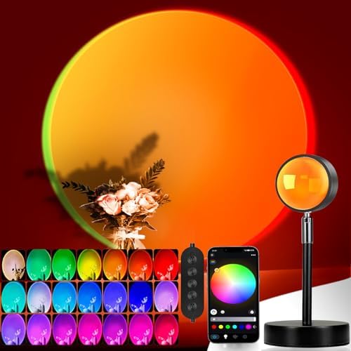 LED Sunset Lamp Projector,Multicolor Changing with USB Port,Sunset Light 180°Rotation for Room Decor,Sunset Lamp for Bedroom,Photography Party,Tiktok Live,Gift for Halloween, Christmas by Easeking