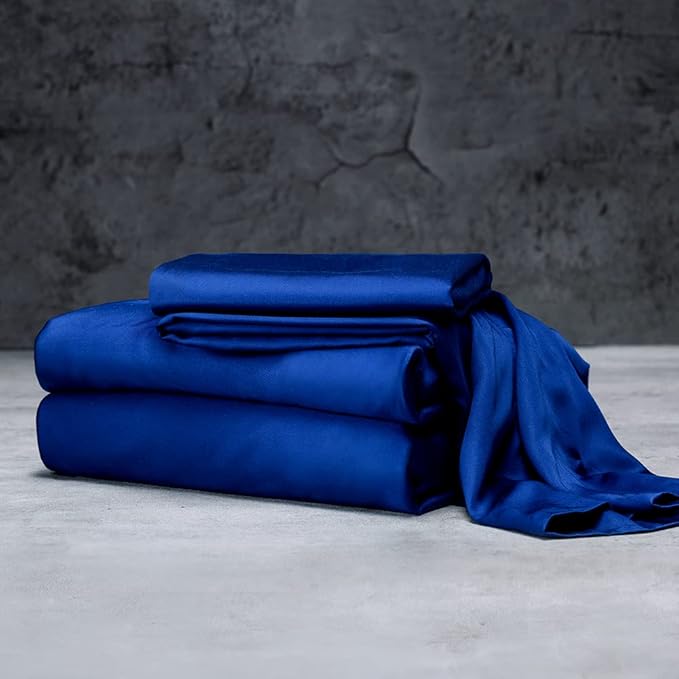 LUXOME Luxury Sheet Set | 100% Rayon (Viscose) from Bamboo | Split King - Sapphire | Deep Pockets | 5-Piece Set (2 Fitted, Flat, 2 Pillowcases)