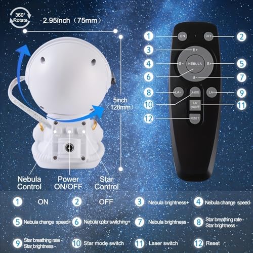 YXQUA Astronaut Galaxy Star Projector for Kids, White Guitar - Image 4