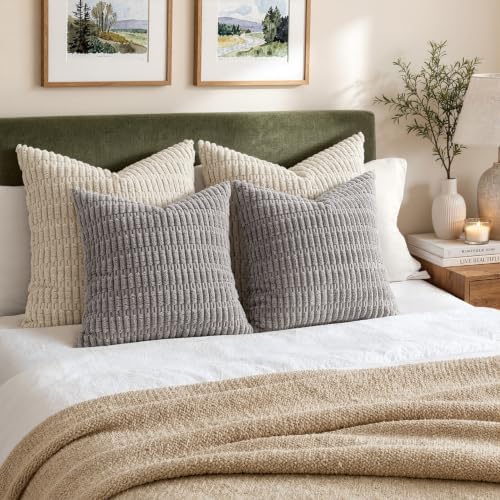 MIULEE Euro Sham Corduroy Decorative Throw Pillow Covers 22x22 Light Grey - Image 3