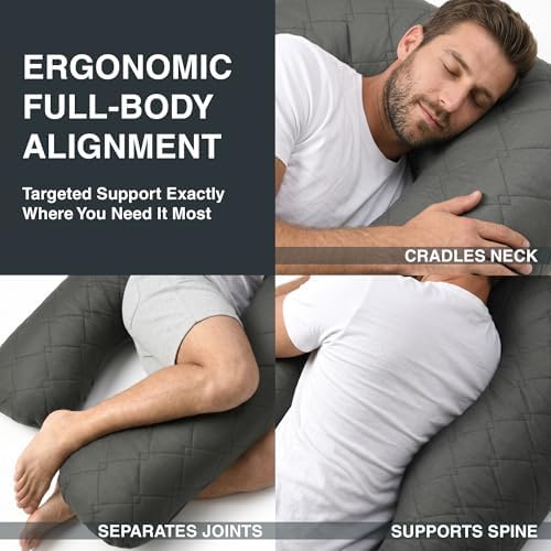 U Shaped Pillow Full Body Support Quilted 55 in Charcoal - Image 4
