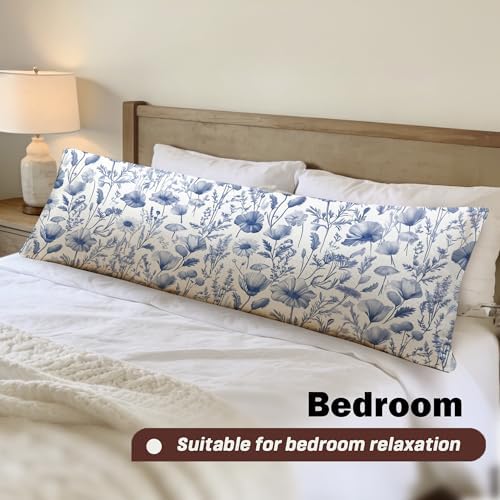 Blue and White Chinoiserie Floral 20x54 Body Pillow Cover, Grandmillennial Home - Image 4