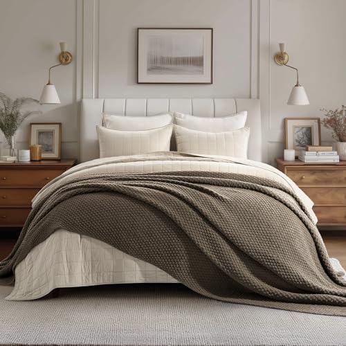 EVERGRACEHOME Chunky Chenille Knit Throw Blanket, Mocha Brown by EVERGRACE