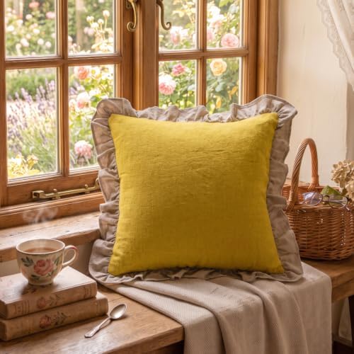 patdrea Vintage Yellow Linen Throw Pillow Covers - Image 2