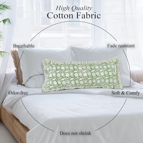 CPC Block Print Olive Bloom Ruffle Cotton Lumbar Pillow Cover 14x36 inch - Image 7