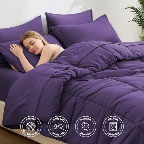 Love's cabin Full Comforter Set Dark Purple, 7 Pieces Full Bed in a Bag - Image 3