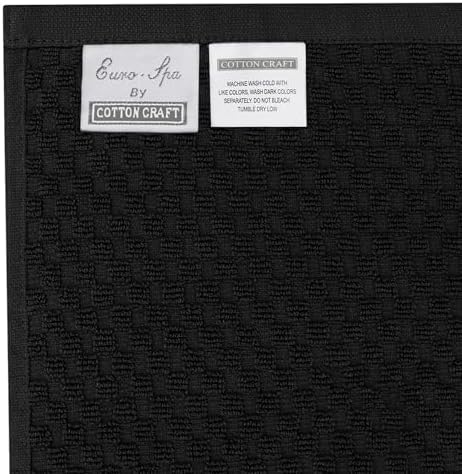 COTTON CRAFT Euro Spa Waffle Weave Bath Towels - Set of 4 Black Towels - Image 7