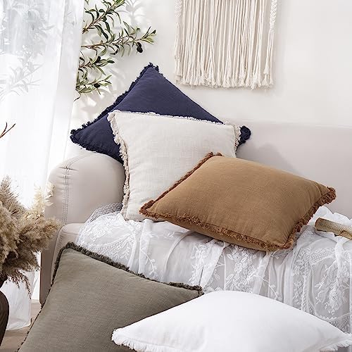 Foindtower Decorative Linen Fringe Throw Pillow Covers 16×16 Khaki Brown - Image 5