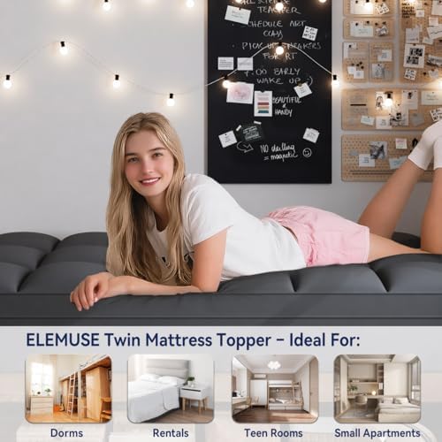 ELEMUSE Twin Grey Mattress Topper, Thick Pillow Top Mattress Pad Cover - Image 6