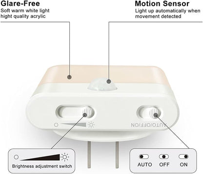 LED Night Light Plug in, Motion Sensor Night Light with Adjustable Brightness 3 Lighting Mode AUTO/ON/Off for Children, Bedroom, Hallway Light, 4-Pack