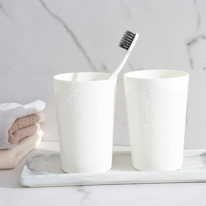 Bathroom Tumbler, Unbreakable Dishwasher, Safe Drink cup, Plastic cup 11 ounces, 2 pieces (white and white)