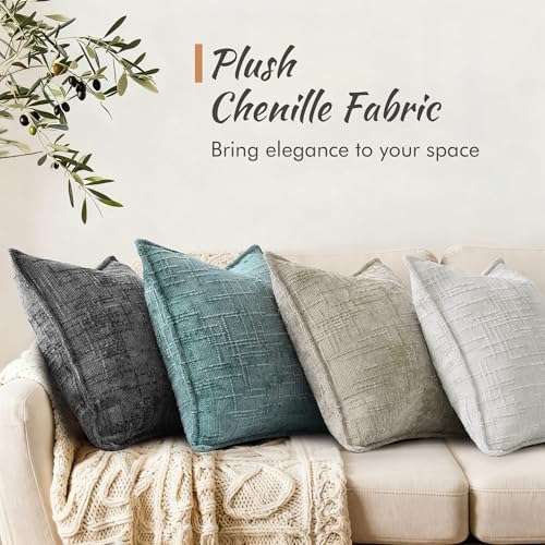decorUhome Chenille Throw Pillow Covers 26x26 Set of 2, Light Brown - Image 4