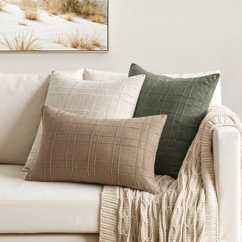 MIULEE Linen Plaid Pillow Covers Fall Decorative Euro 28x28 Light Brown - Image 5
