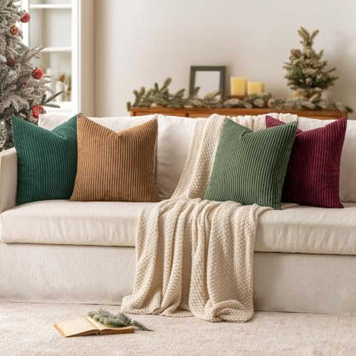 MIULEE Soft Corduroy Decorative Throw Pillow Covers Christmas Green 20x20 - Image 3