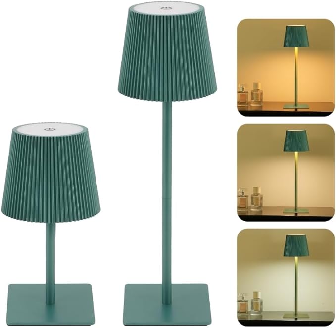 LUTEC 4 Pack Cordless Table Lamp,6000mAh Rechargeable Battery Operated Desk Lamp,Two Adjustable Heights,Waterproof, Touch Control & 3 Color Stepless Dimming for Restaurant/Bedroom/Bars/Outdoor (Green)