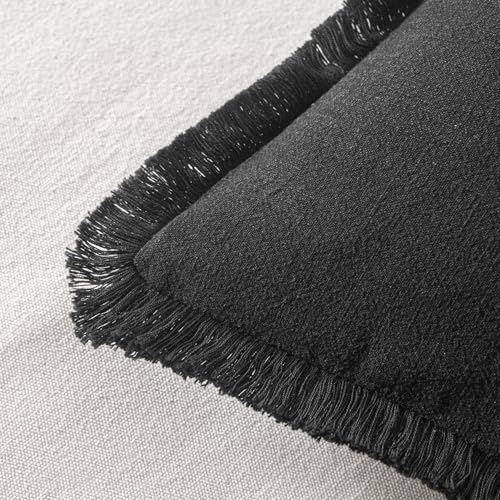 MIULEE Boho Linen Fringe Decorative Throw Pillow Covers Black 20x20 - Image 3
