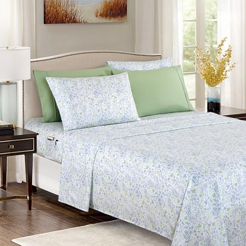 Elegant Comfort 6-Piece Sheet Set Deep Pocket Floral, Twin XL, Anita Green by ELEGANTCOMFORT