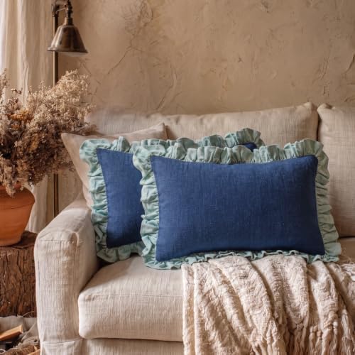 patdrea Vintage Navy Blue Linen Throw Pillow Covers - Image 2