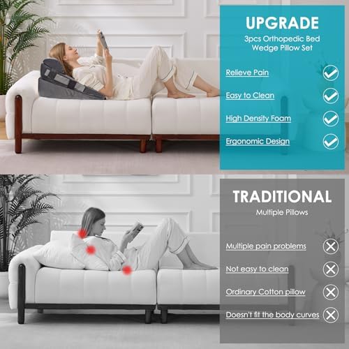 3Pcs Wedge Pillow Set for After Surgery, Acid Reflux Relief, Adjustable Bed - Image 5