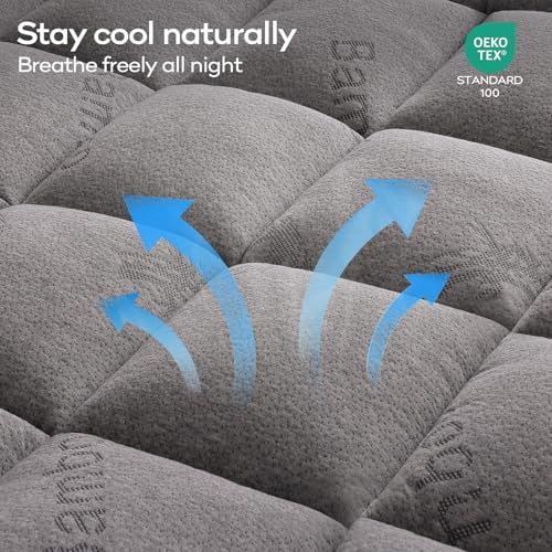 OLANLY Queen Bamboo Viscose Cooling Mattress Topper, Light Gray - Image 3