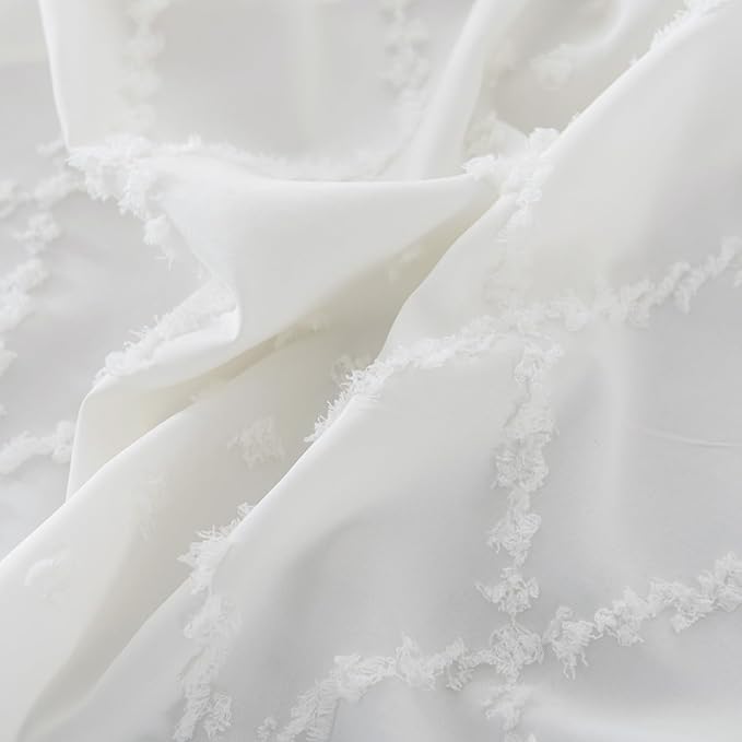 Bed Skirt Full Size Ruffled Bed Skirt with Split Corners, 12 Inch Drop Dust Ruffle Bed Skirts with Platform, Boho Tufted Shabby Chic Full Size Bed Skirts, Ivory