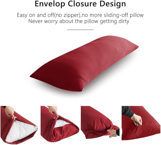 ELNIDO QUEEN Body Pillow with Pillowcase - Soft Long Bed Pillow for Adults - Breathable Full Body Pillow Insert for Sleeping, 20x54inches - Wine Red