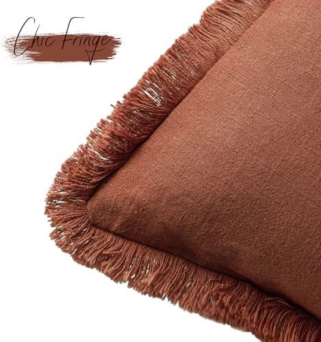 Foindtower Decorative Linen Fringe Throw Pillow Covers 18×18 Rust Orange - Image 3