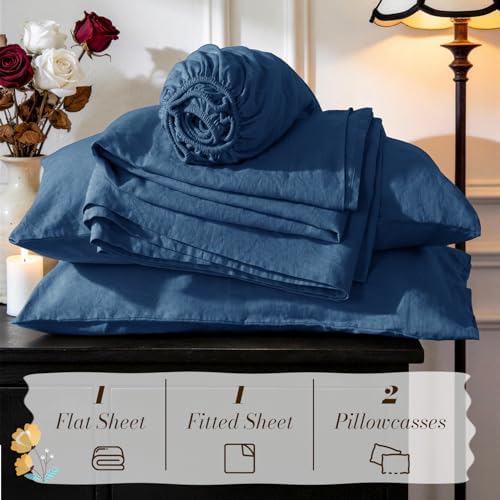SONORO KATE 100% French Linen King Size Sheets Set, Natural Flax Bedding - Image 7