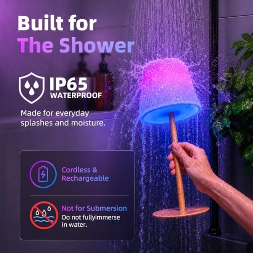 EZVALO Spa-Like RGB Shower Lamp – Waterproof Bathroom Lamp with Remote, Rechargeable Cordless Mood Light, 3 Color Temps & 80 RGB Colors for Relaxing Bathroom & Bathtub Experience (1 Pack) - Image 3