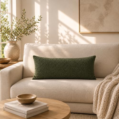 JoraLion 12x24 inch Boucle Lumbar Pillow Cover, Army Green Woven Texture by JoraLion