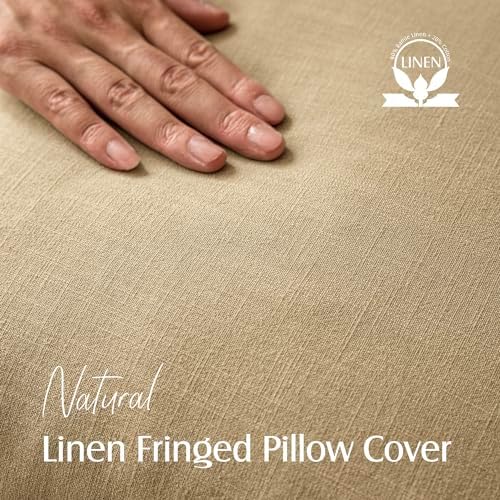 Foindtower Decorative Linen Fringe Throw Pillow Covers 20×20 Light Khaki - Image 2