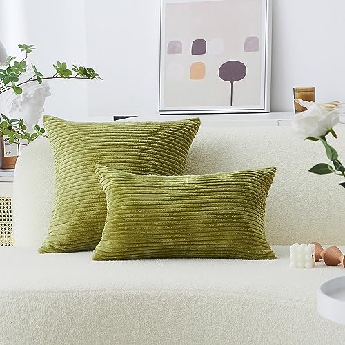 Home Brilliant Euro Sham 24x24 Summer Pillow Covers Set of 2 Striped Corduroy - Image 6
