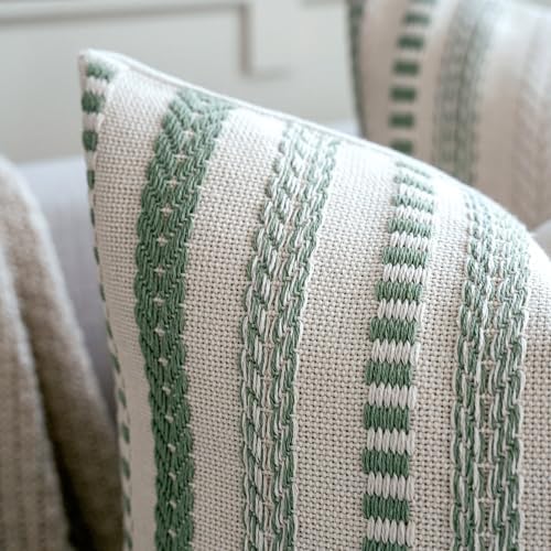 Cethom Sage Green Boho Throw Pillow Covers 20x20 Inch Set of 2, Stripe Textured - Image 5