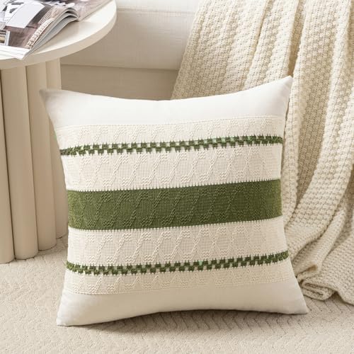 Fancy Homi Set of 1 Boho Moss Green Decorative Throw Pillow Cover 22x22 Inch by Fancy+Homi