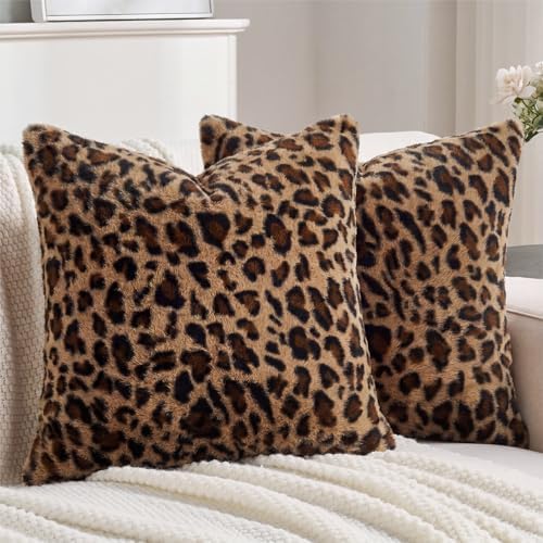 Leopard Cheetah Print Farmhouse Boho Room Decor Throw Pillow Covers 16x16 by CARRIE+HOME