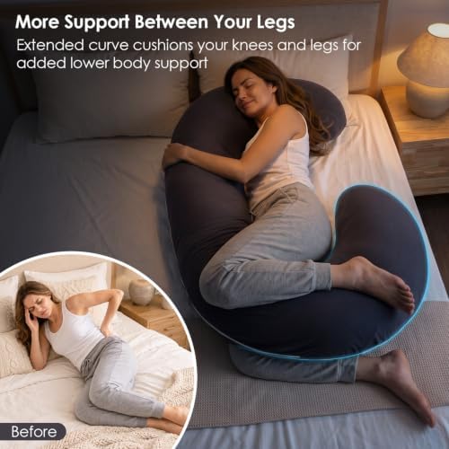 QUEEN ROSE Cooling Body Pillow, C Shaped Side Sleeper Pillow - Image 4
